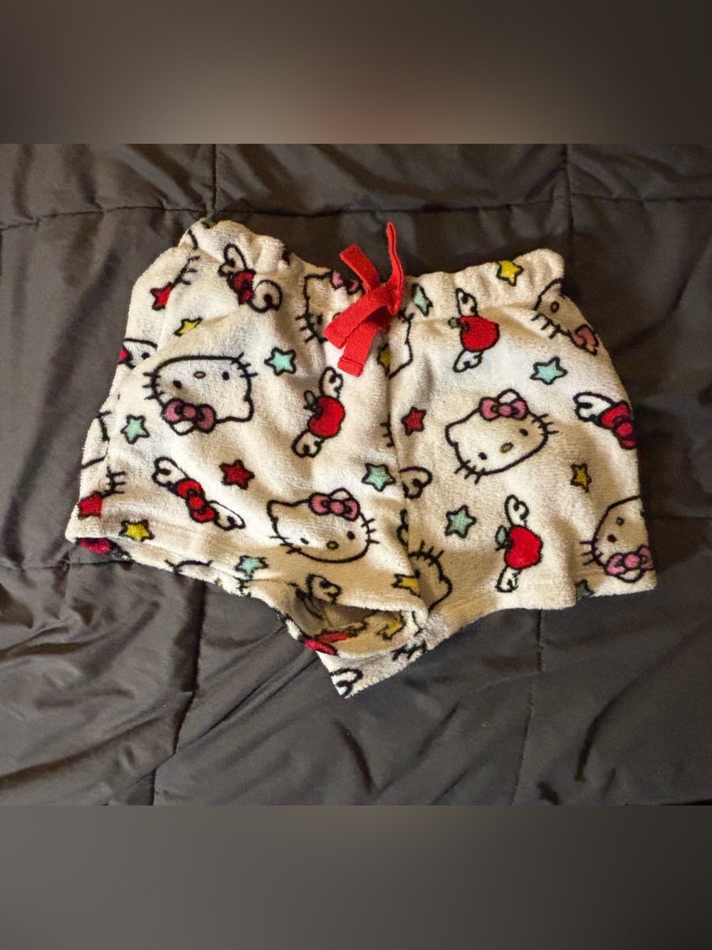 Hello Kitty Cream Fleece Sleep Shorts with Red Accents